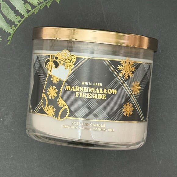 BBW Marshmallow Fireside White Barn Bath & Body Works 3 Wick Candle - Picture 5 of 10
